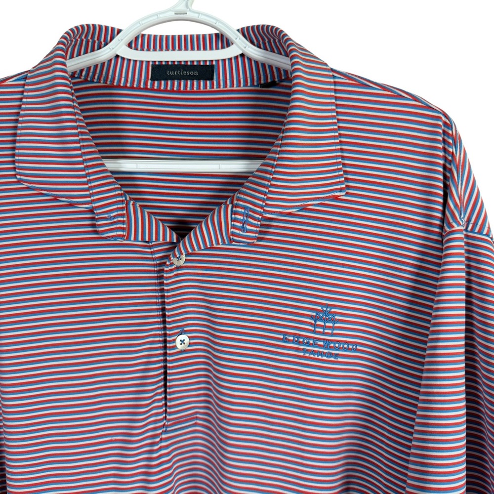 Turtleson Polo Shirt Edgewood Tahoe Mens XXL Blue Red Striped Golf Performance